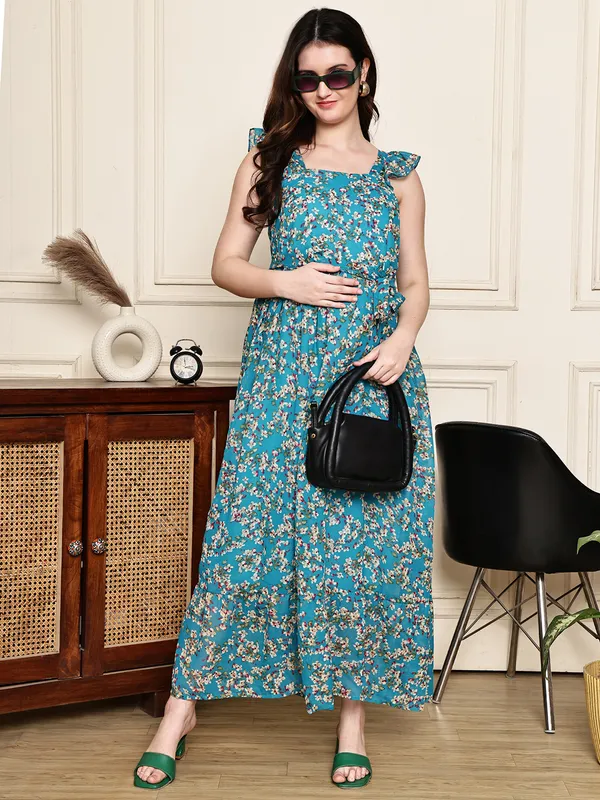 Green_Premium_Georgette_Maternity_Dress_For_Women