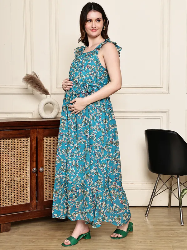 Green_Premium_Georgette_Maternity_Dress_For_Women