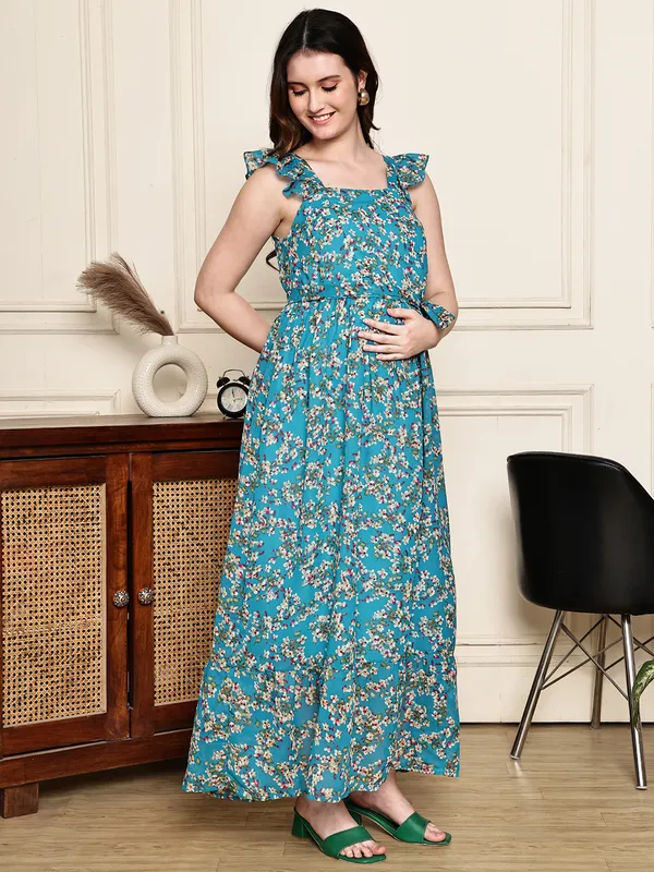 Green_Premium_Georgette_Maternity_Dress_For_Women