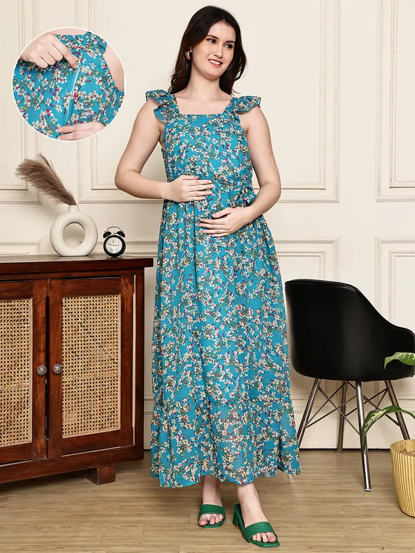Green_Premium_Georgette_Maternity_Dress_For_Women