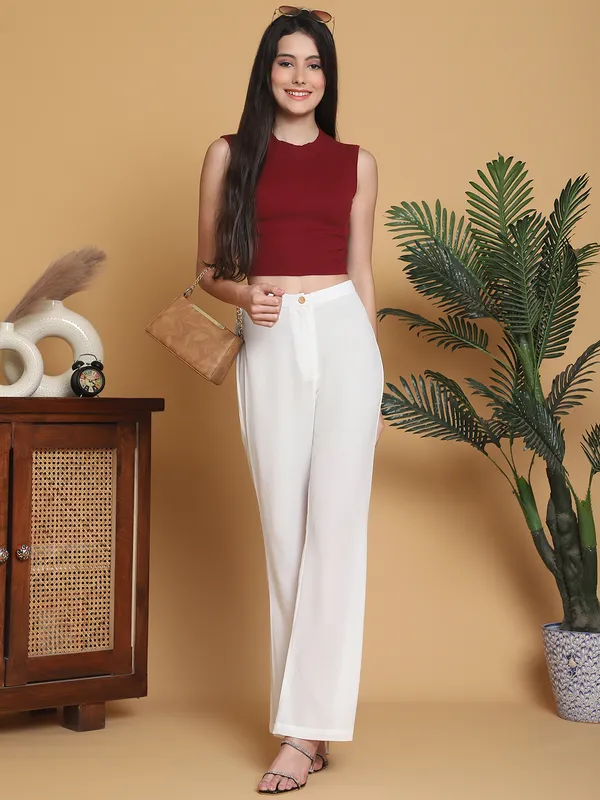 White_Solid_Full_Length_Regular_Trouser_For_Women