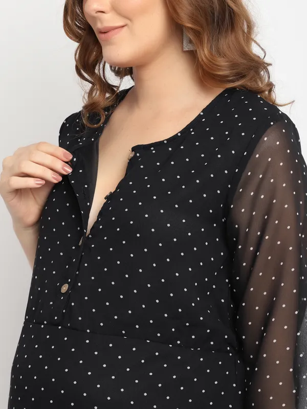 Moms_Maternity_Women's_Maternity_Georgette_Polka_Dot_Print_Black_Midi_Dress