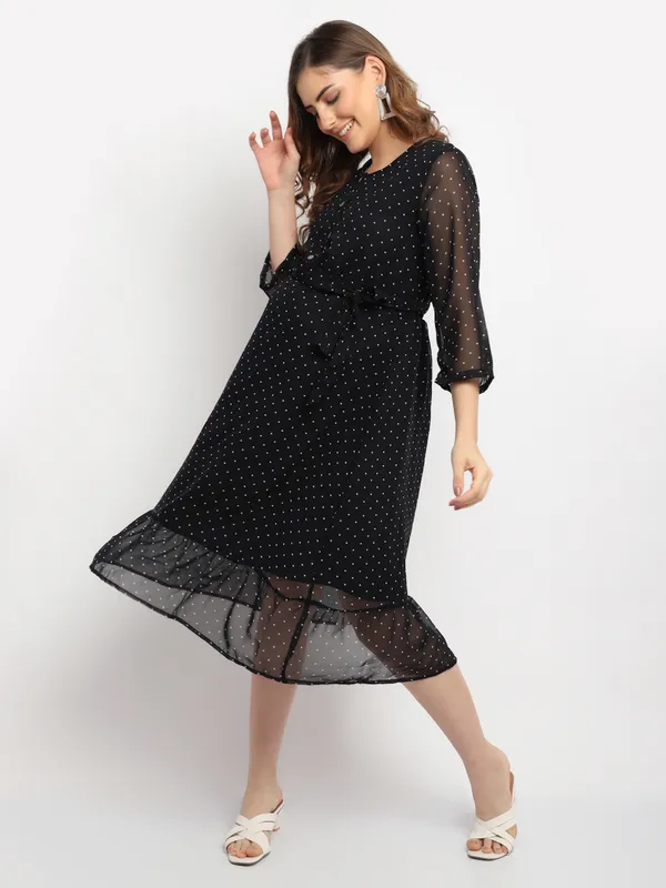 Moms_Maternity_Women's_Maternity_Georgette_Polka_Dot_Print_Black_Midi_Dress