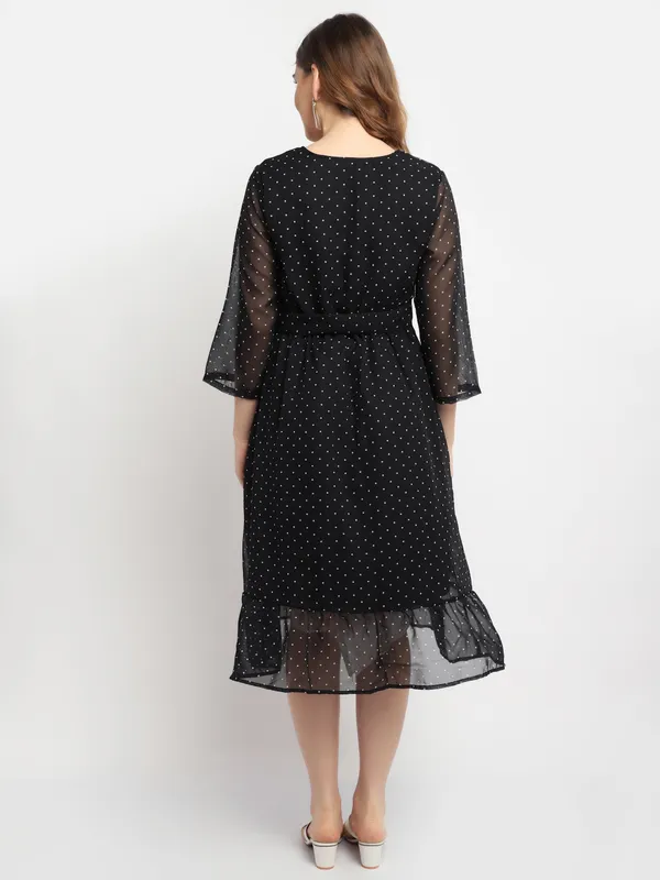Moms_Maternity_Women's_Maternity_Georgette_Polka_Dot_Print_Black_Midi_Dress