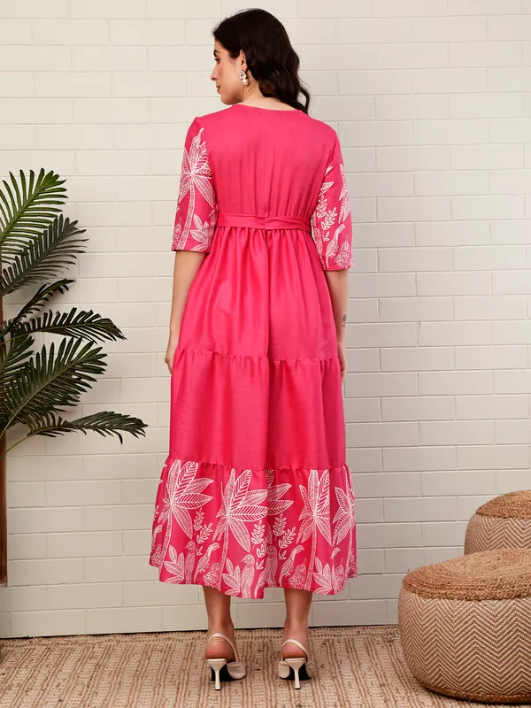 Moms_Maternity_Women's_Boarder_Print_Cotton_Pink_Maxi_Dress