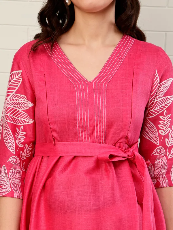 Moms_Maternity_Women's_Boarder_Print_Cotton_Pink_Maxi_Dress