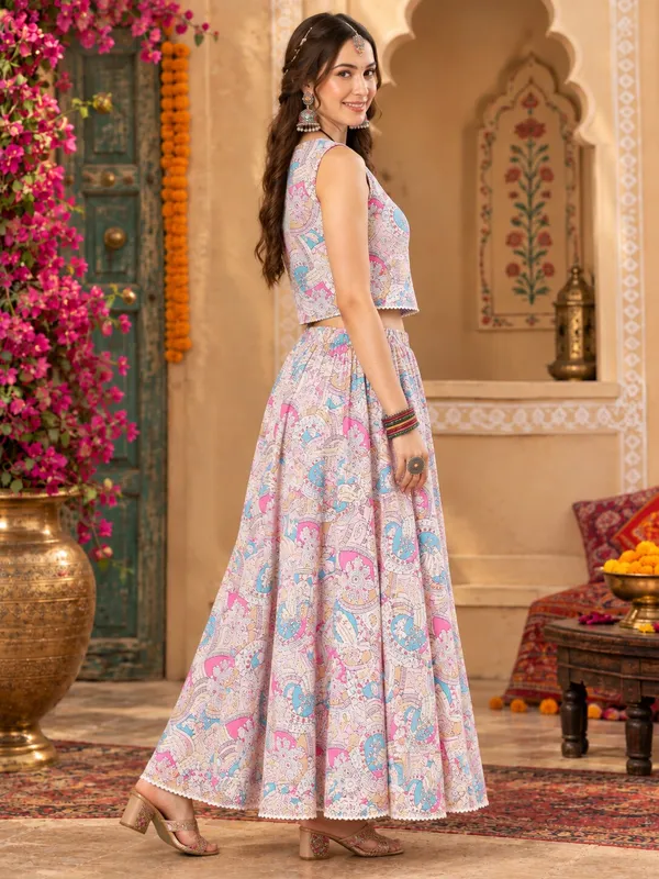 Moms_Maternity_Women's_Ethnic_Print_Pure_Cotton_V_Neck_Waistcoat_With_Skirt_Co-Ords