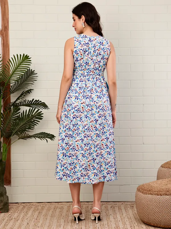 Moms_Maternity_Women's_Floral_Print_Pure_Cotton_Multi_Color_Midi_Dress