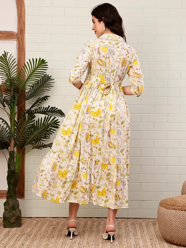Moms_Maternity_Women's_Floral_Printed_Cotton_Yellow_Color_Shirt_Collar_Maxi_Dress