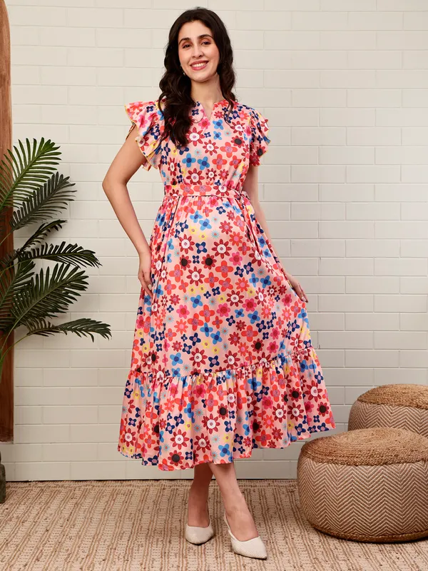 Moms_Maternity_Women's_Floral_Printed_Crepe_Peach_Color_Maxi_Dress