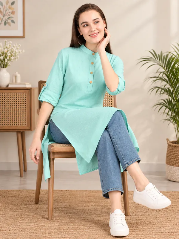 Moms_Maternity_Women's_Pure_Cotton_Solid_Shirt_Collar_Kurti