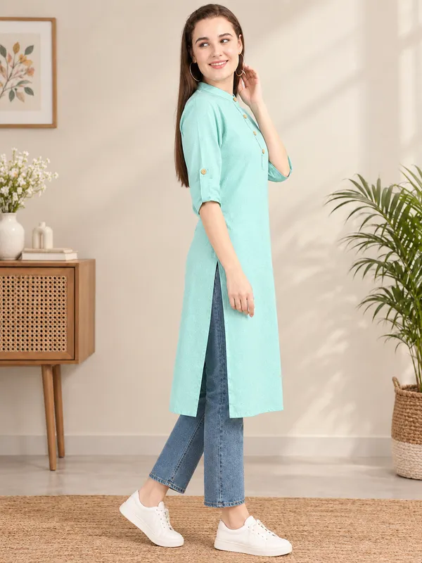 Moms_Maternity_Women's_Pure_Cotton_Solid_Shirt_Collar_Kurti