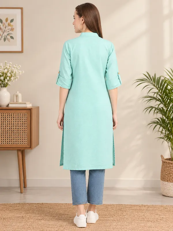 Moms_Maternity_Women's_Pure_Cotton_Solid_Shirt_Collar_Kurti