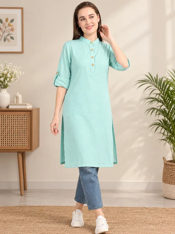Moms_Maternity_Women's_Pure_Cotton_Solid_Shirt_Collar_Kurti