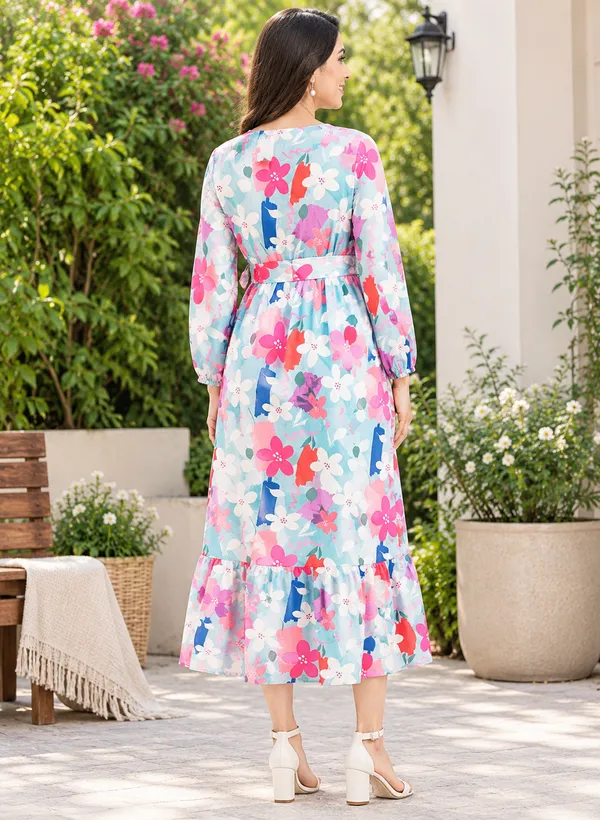 Moms_Maternity_Women's_V_Neck_Floral_Printed_Midi_Maternity_Dress