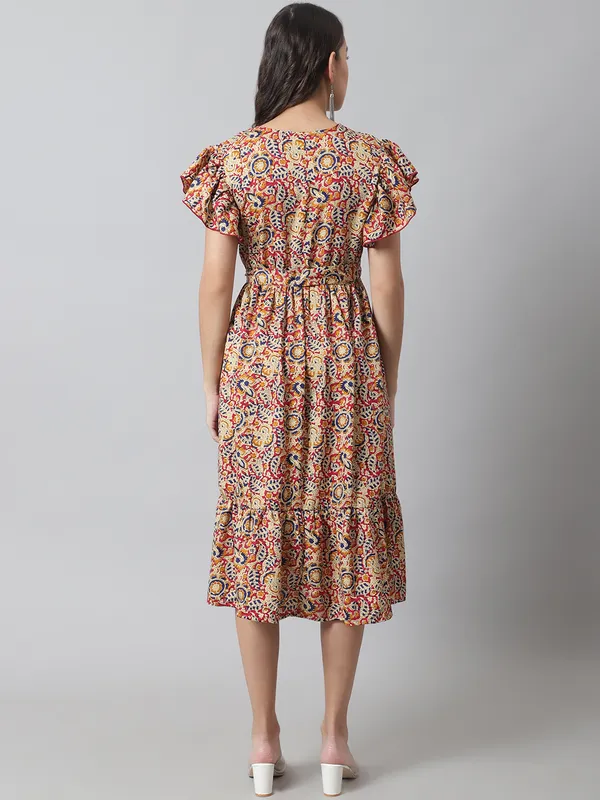 Maternity_Crepe_Beige_Leaf_Print_Midi_Dress_For_Women