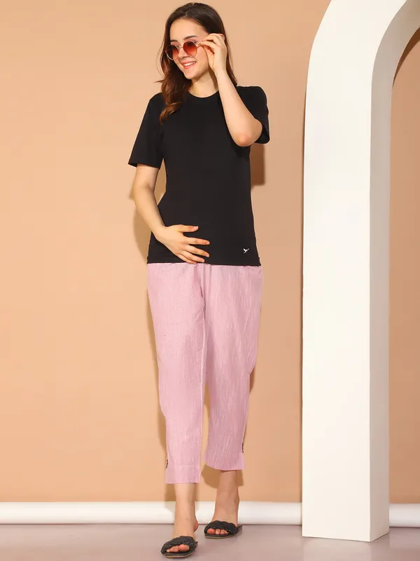 Pink_Solid_Khadi_Cotton_Maternity_Trouser_For_Women