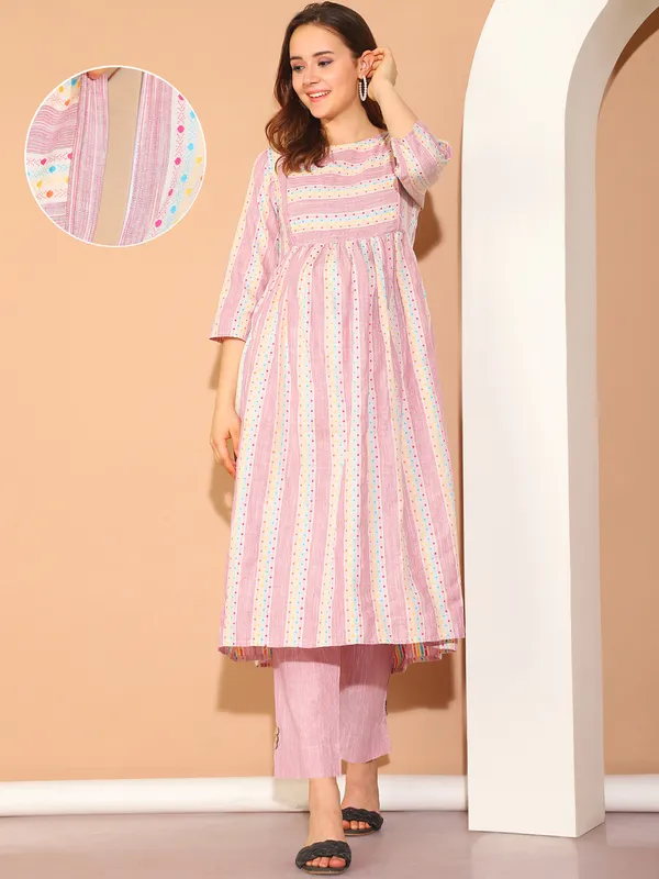 Pink_Ikkat_Print_Khadi_Cotton_Maternity_Kurta_&_Palazzo_Set_For_Women
