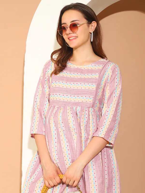 Pink_Ikkat_Print_Khadi_Cotton_Maternity_Kurta_&_Palazzo_Set_For_Women