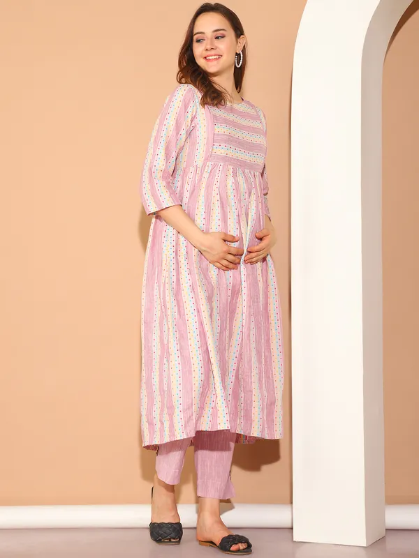 Pink_Ikkat_Print_Khadi_Cotton_Maternity_Kurta_&_Palazzo_Set_For_Women