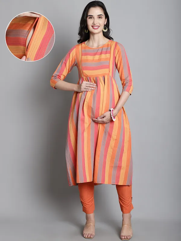 Cotton_Sustainable_Orange_Kurta_With_Palazzo_Maternity_Sets_For_Women