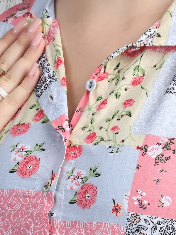 Floral_Printed_Shirt_Collar_Cotton_Maternity_Midi_Dress_For_Women