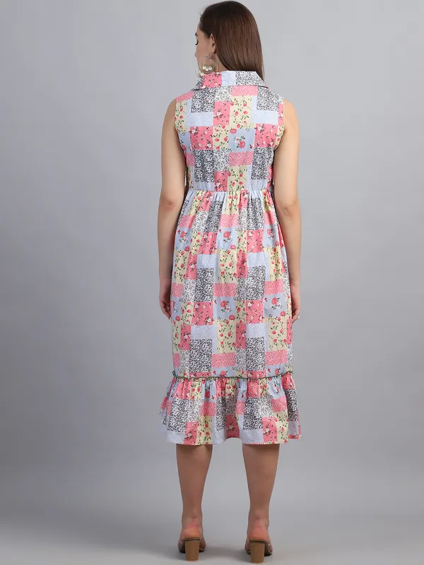 Floral_Printed_Shirt_Collar_Cotton_Maternity_Midi_Dress_For_Women