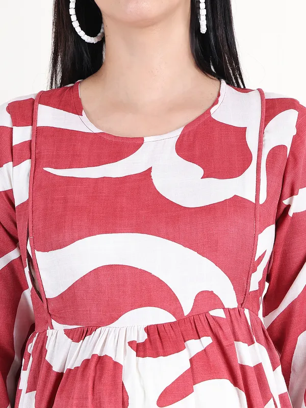 Moms_Maternity_Women's_Graphic_Print_Cotton_Slub_Maroon_Maternity_Anarkali_Midi_Kurta_Dress