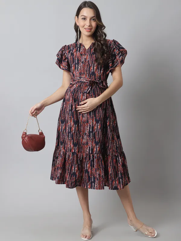 Maternity_Crepe_Floral_Midi_Dress_For_Women