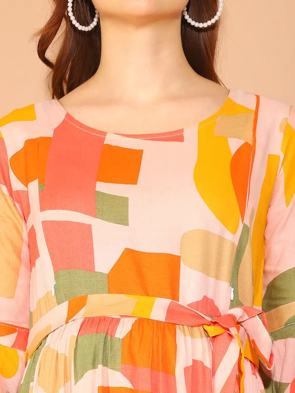 Yellow_Geomatric_Print_Cotton_Slub_Maternity_Maxi_Dress_For_Women