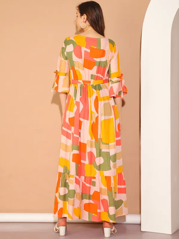 Yellow_Geomatric_Print_Cotton_Slub_Maternity_Maxi_Dress_For_Women