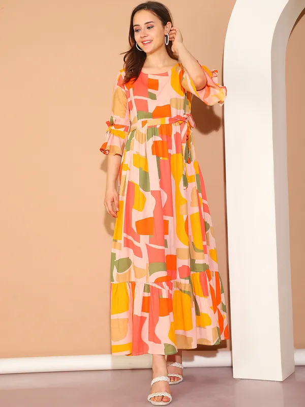 Yellow_Geomatric_Print_Cotton_Slub_Maternity_Maxi_Dress_For_Women