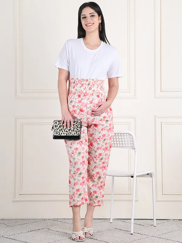 Floral_Print_Cotton_Slub_High_Waist_Smoking_Maternity_Trouser_For_Women