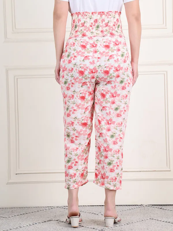 Floral_Print_Cotton_Slub_High_Waist_Smoking_Maternity_Trouser_For_Women