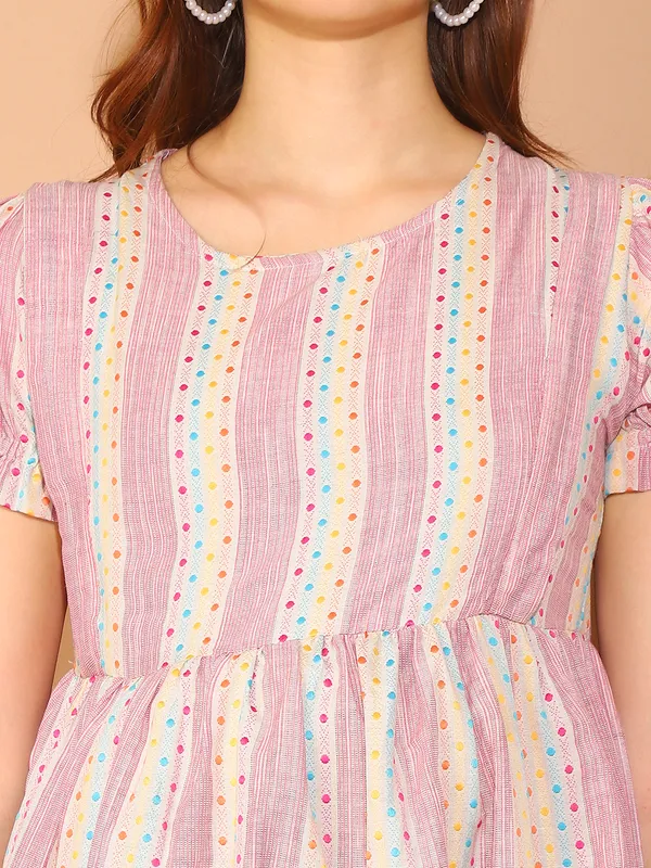 Pink_Ikkat_Print_Khadi_Cotton_Maternity_Dress_For_Women