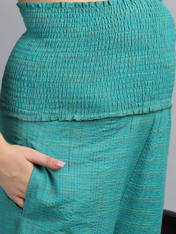 Green_Checked_Printed_Khadi_Cotton_Maternity_High_Waist_Joggers_For_Women