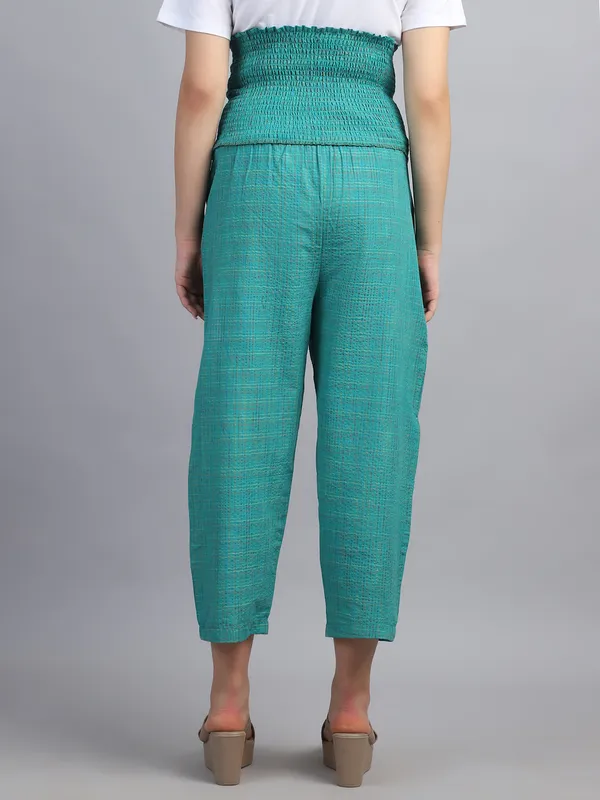 Green_Checked_Printed_Khadi_Cotton_Maternity_High_Waist_Joggers_For_Women