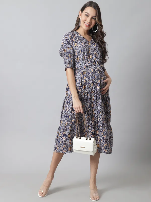 Maternity_Crepe_Floral_Midi_Dress_For_Women
