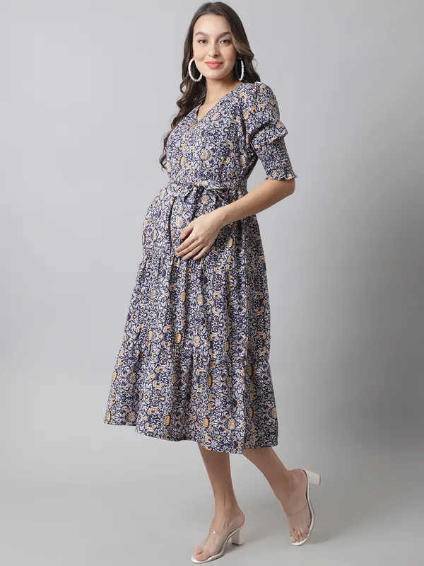 Maternity_Crepe_Floral_Midi_Dress_For_Women