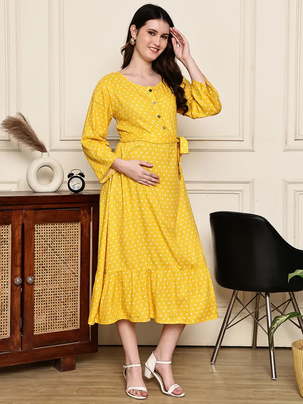 Yellow_Premium_Rayon_Maternity_Dress_For_Women