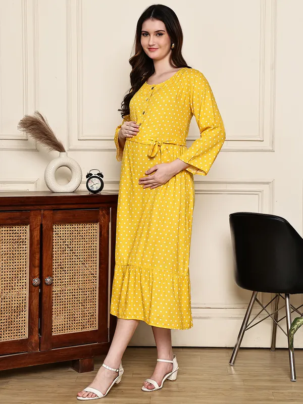 Yellow_Premium_Rayon_Maternity_Dress_For_Women