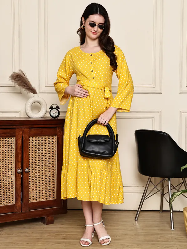 Yellow_Premium_Rayon_Maternity_Dress_For_Women