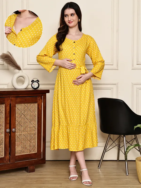 Yellow_Premium_Rayon_Maternity_Dress_For_Women
