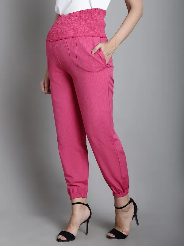 Maroon_Solid_Sustainable_Cotton_Ankel_Length_High_Rise_Maternity_Trouser_For_Women