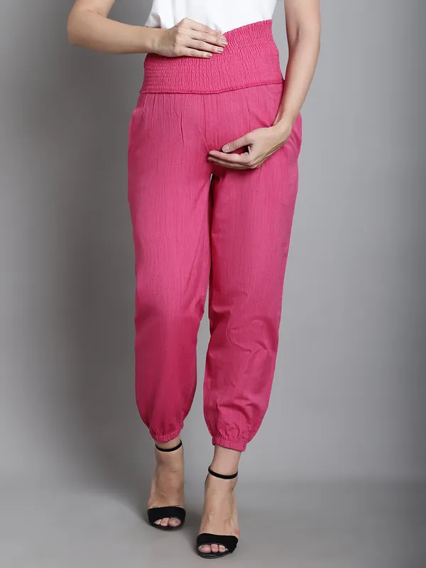Maroon_Solid_Sustainable_Cotton_Ankel_Length_High_Rise_Maternity_Trouser_For_Women