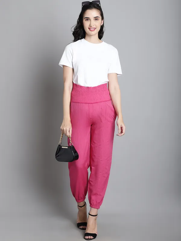 Maroon_Solid_Sustainable_Cotton_Ankel_Length_High_Rise_Maternity_Trouser_For_Women
