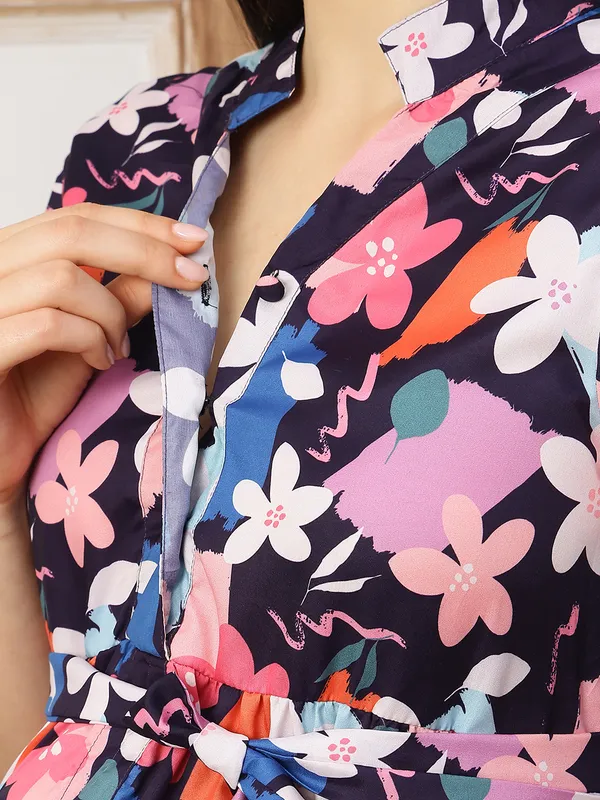 Moms_Maternity_Women's_Floral_Print_Navy_Blue_Color_Maternity_Midi_Dress