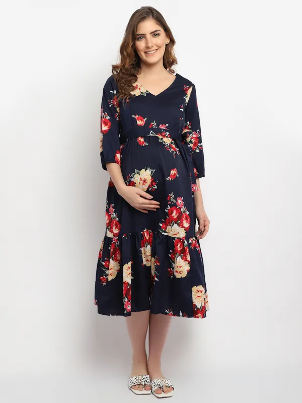 Maternity_Crepe_Floral_Print_Midi_Dress_For_Women