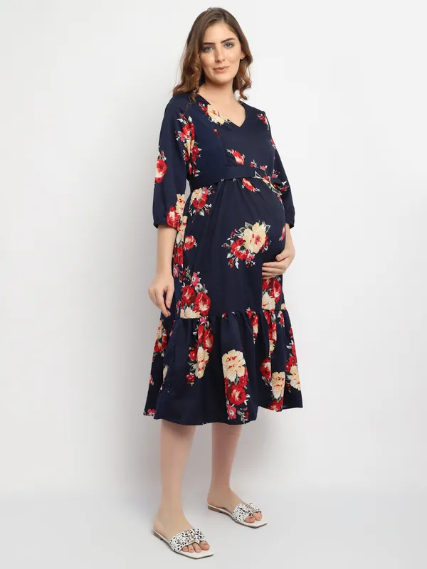 Maternity_Crepe_Floral_Print_Midi_Dress_For_Women