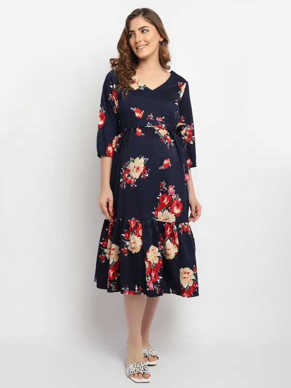 Maternity_Crepe_Floral_Print_Midi_Dress_For_Women